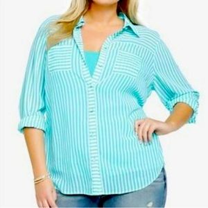 Torrid Aqua Striped Chiffon Top